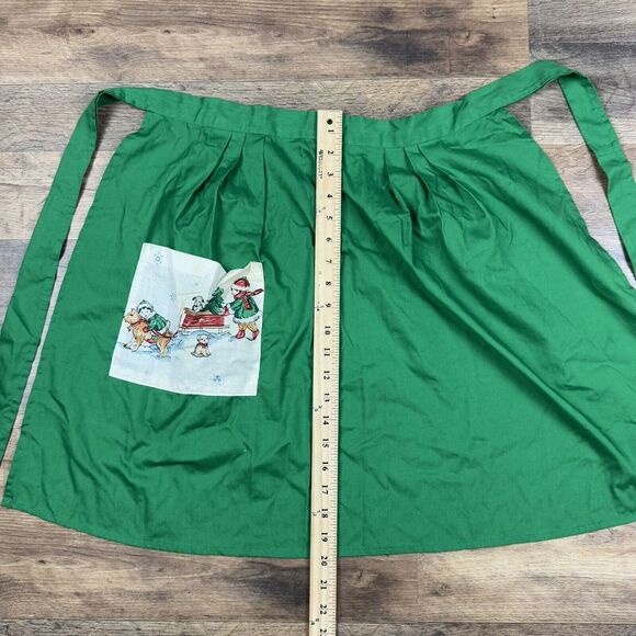 Vitg Half‎ Apron Christmas Green Kids Dogs Sled Pocket Handmade Retro Kitchen - Picture 4 of 6
